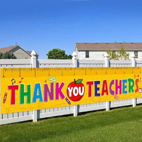XIFAN Thank You Teachers Banner 98x19.2 Inches, Large Teachers Appreciation Week Decorations Yard Sign, Teacher's Appreciation Day Decor Classroom Supplies Durable Backdrop Poster for Indoor Outdoor