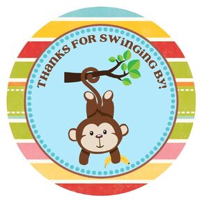 Monkey Thank You Sticker Labels for Kids Birthday or Baby Shower Party Favors by Adore By Nat - Set of 30