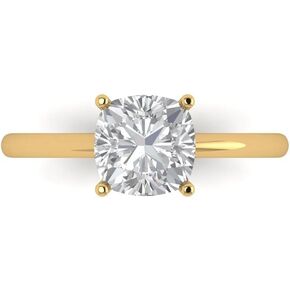 2 ct Cushion Cut Genuine Clear Simulated Diamond Bridal Anniversary Engagement Promise 18K Yellow Gold Solitaire Ring