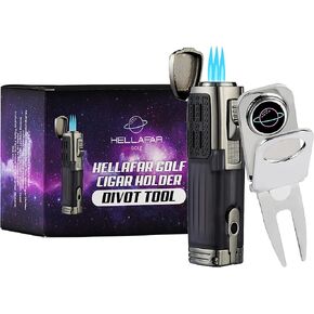 HELLAFAR GOLF Holder Divot Tool and Torch Lighter Kit - Magnetic Holder for Golf Carts - Divot Tool and Magnetic Ball Marker - Includes Triple Flame Torch Lighter (Butane Not Included)