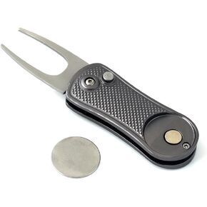 Vulcan Gear Metal Switchblade Divot Tool with Pop-up Button & Magnetic Ball Marker - Lightweight Portable and Fold-able