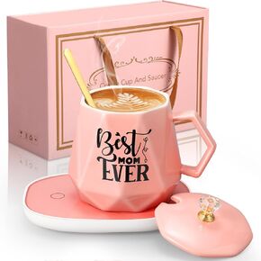 Hushee Father's Day Coffee Warmer for Desk, with Mug Set Include 13.5 oz Electric Cup Warmer Drink Warmer, Coffee Mug with Lid and Spoon for Friend Women Birthday Office Home Tea Beverage Cocoa(Black)