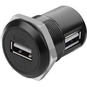 QIANRENON USB2.0 Threaded Fixed 90° Angle Adapter USB2.0 Female to Female Panel Mount Right Angle Round Connector USB2.0 Embedded Corner Mounting Socket, for Data Transfer, 5V 1A Charging