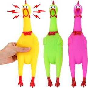 Liberty Imports 3 Pack: Rubber Chicken Toy, 14" Screaming Squawking Practical Joke Prank Noisemaker, Novelty Gag Gifts Party Favor Toys