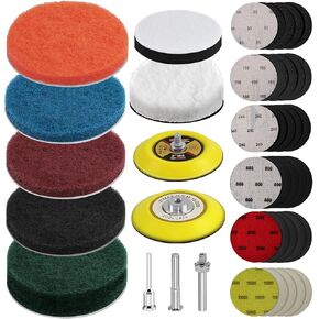 GOH DODD 42 Pieces Car Headlight Restoration Kit, 3 Inch Headlight Cleaner Restorer with ¼" ⅛" Shank, Backing Pads, Wool Pads, Interface Pads, Grit 60-10000 Waterproof Sanding Discs, Scouring Pads