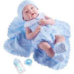 Real Girl Baby Doll 15" | Anatomically Correct | JC Toys - La Newborn | Made in Spain | Pink Knit Outfit & Accessories | Ages 2+