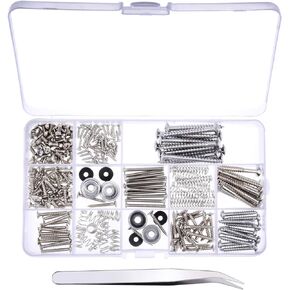Canomo 254 Pieces Electric Guitar Screw Kit (9 Types) with Springs for Electric Guitar Bridge, Pickup, Pickguard, Tuner, Switch, Neck Plate, Guitar Strap Buttons and A Elbow tweezers, Black