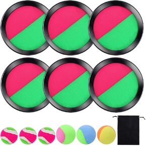 Cooraby 3 Set Paddle Toss and Catch Ball Game with Storage Bag for Sports, Beach and Party Favor, 6 Paddles and 6 Balls, Black