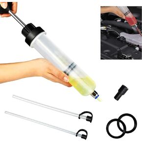 Jewkot 1 PC Manual Automotive Fluid Extraction Pump with Hose, 200CC Power Steering Transmission Automotive Brake Oil Pump with Gasket, Replacement Accessories, for Most Car Models (Transparent)