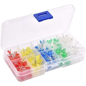 Adeept 300 Pieces Clear LED Diodes, Light Emitting Diodes Bulb Lamp 3mm 5mm 2 Pin Round Assorted 5 Colors Kit with Storage Box for Science Project Experiment