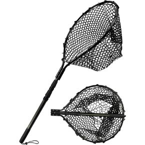 Hlotmeky Fishing Net Rubber Landing Net Large Fishing Nets for Saltwater Heavy Duty Big Fishing Net Kayak Folding Retractable Fishing Net Long Handle