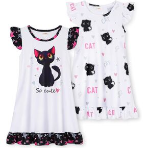 WonderBabe 2Pcs Girls Nightgowns Unicorn Pajamas Toddler Nightgown Sleepwear Flutter Short Sleeves Night Gowns for Kids