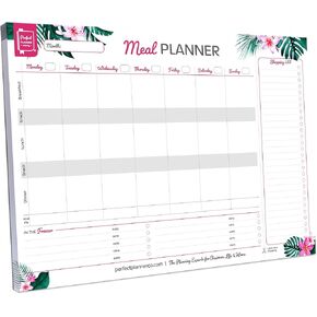 شركة Perfect Planner - لوحة تخطيط الوجبات الأسبوعية - تصميم قابل للتمزيق مقاس A4 - قائمة التسوق - متتبع السعرات الحرارية وفي قسم الفريزر - أبيض، منظر طبيعي، 50 صفحة in Kuwait