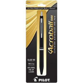 PILOT Acroball 1000 Ultra-Premium Refillable & Retractable Ball Point Pen, Gold Barrel, Fine Point, Black Ink, Single Pen (13662).