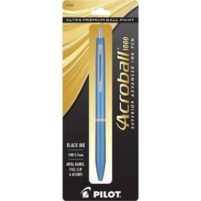 قلم حبر جاف PILOT Acroball 1000 فائق الجودة قابل لإعادة الملء وقابل للسحب، أسطوانة زرقاء، نقطة دقيقة، حبر أسود، قلم واحد (13656)