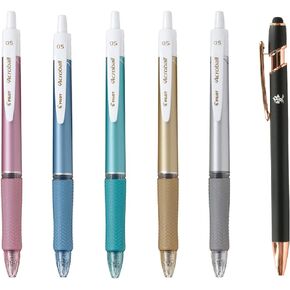 Pilot Acroball T Series Retractable Ballpoint Pen 0.5mm Black Ink 5 Body Colors Set BAB-15EFT With Kanji LOVE Sticker, 0.44 x 5.61 2.22 in