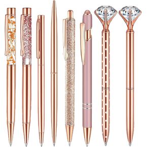 Jxueych 8pcs Ballpoint Pens Set, St Patricks Day Office Gifts, Black Ink, Metal Crystal Diamond Pen Liquid Sand Glitter Fancy Pen for Women School Wedding Office Home Supplies (Blue)