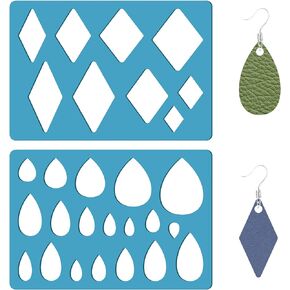 GORGECRAFT 2 Styles Teardrop Earring Template Reusable Diamond Jewelry Shape Templates Geometric Stencils Leather Earring Acrylic Cutting Stencil for Bracelets Earrings DIY Crafts Making 3.5 x 5.1