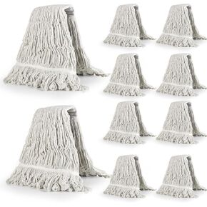 10Pcs Commercial String Mop Head, Loop-End Mop Head Replacement, Heavy Duty Mop Head Refills, Cotton Looped End Wet Cleaning Mop Refill for Floor Cleaning, Home, Industrial and Commercial Use (White)