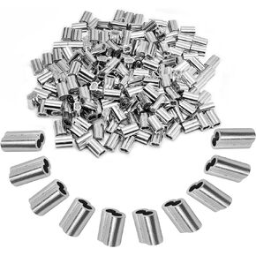 Piutouyar 3/64 inch (1.2mm) Aluminum Crimping Loop Sleeve, Wire Rope Stop Sleeve, Double Crimp Sleeve Cable Ferrule,Wire Rope Crimping Sleeve(200 Pcs)