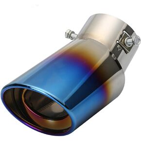 Gift2u Exhaust Tail Stainless Steel Car Muffler Tip Pipes Blue Burnt Bolt-On Universal Curved Type Fit Pipes Diameter 1.5"-2" Adjustable Inlet
