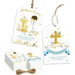 First Communion Decorations-Mi Primera Comunion Gift Tags Baptism Favor Tags for Boy Newborn Baby Shower Party Mi Bautizo Tags Baptism Thank You Tag Christening Baptism Decorations