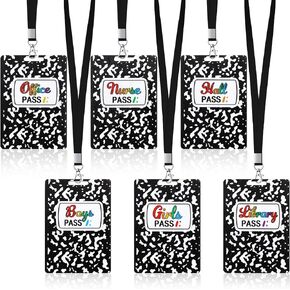 Sabary 6 Sets Hall Pass Lanyards and School Passes Set Unbreakable Wooden Bathroom Passes for Classrooms Hall, Restroom, Library, Office and Nurse School Teacher Supplies Gift (Novelty)