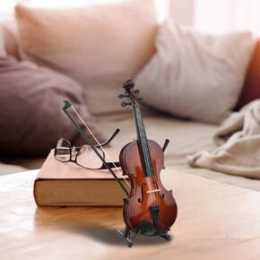 Miniature Violin Model 20cm Wooden Musical Instrument Model with Gift Box for Home Office Desk Ornament