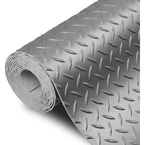 SEAL 4 x 8 Ft Premium Garage Floor Mat, 2.8mm Thick Gray Commercial Grade Heavy Duty Parking Mat for Garage Floor, Golf Cart Parking, Water/Stain Resistant Floor Runner (Embossed Diamond Plate)