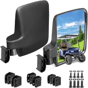 10L0L Golf Cart Mirrors, Folding Non-Drill Side Mirrors HD Glass Ultra Wide Sight Distance, Fits Yamaha, Club Car, EZGO