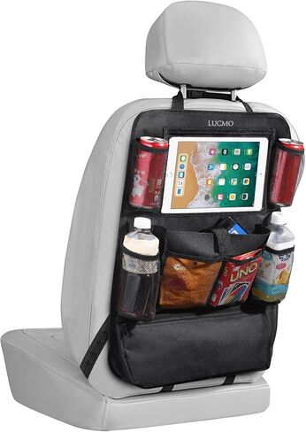 LUCMO Car Backseat Organizer with Touch Screen Tablet Holder,9 Storage Pockets Car Storage Organizer,Car Seat Back Protectors Kick Mats Travel Accessories for Kids-Black in Saudi Arabia
