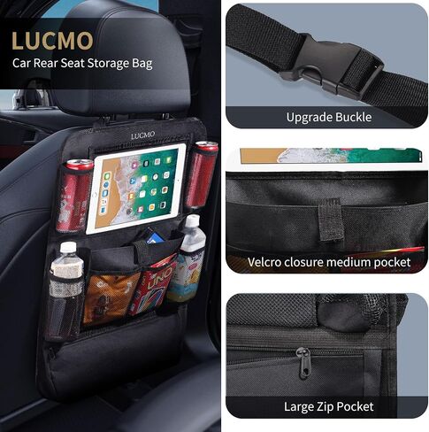 LUCMO Car Backseat Organizer with Touch Screen Tablet Holder,9 Storage Pockets Car Storage Organizer,Car Seat Back Protectors Kick Mats Travel Accessories for Kids-Black in Saudi Arabia