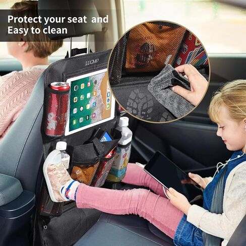 LUCMO Car Backseat Organizer with Touch Screen Tablet Holder,9 Storage Pockets Car Storage Organizer,Car Seat Back Protectors Kick Mats Travel Accessories for Kids-Black in Saudi Arabia
