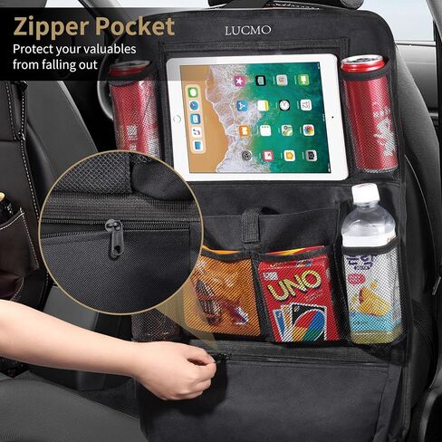 LUCMO Car Backseat Organizer with Touch Screen Tablet Holder,9 Storage Pockets Car Storage Organizer,Car Seat Back Protectors Kick Mats Travel Accessories for Kids-Black in Saudi Arabia
