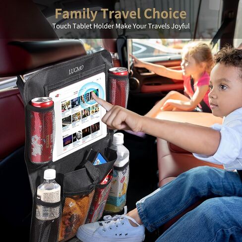 LUCMO Car Backseat Organizer with Touch Screen Tablet Holder,9 Storage Pockets Car Storage Organizer,Car Seat Back Protectors Kick Mats Travel Accessories for Kids-Black in Saudi Arabia