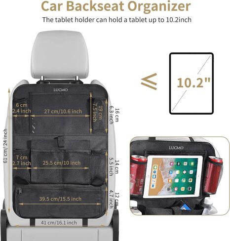 LUCMO Car Backseat Organizer with Touch Screen Tablet Holder,9 Storage Pockets Car Storage Organizer,Car Seat Back Protectors Kick Mats Travel Accessories for Kids-Black in Saudi Arabia