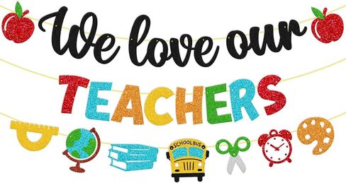 National Teacher Appreciation Week Decoration We Love Our Teachers Banner Thank You for Helping Us Grow Teachers Day Party Celebration Decor Supplies - Black in Kuwait