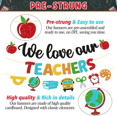National Teacher Appreciation Week Decoration We Love Our Teachers Banner Thank You for Helping Us Grow Teachers Day Party Celebration Decor Supplies - Black in Kuwait