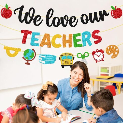 National Teacher Appreciation Week Decoration We Love Our Teachers Banner Thank You for Helping Us Grow Teachers Day Party Celebration Decor Supplies - Black in Kuwait