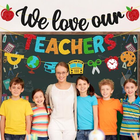 National Teacher Appreciation Week Decoration We Love Our Teachers Banner Thank You for Helping Us Grow Teachers Day Party Celebration Decor Supplies - Black in Kuwait