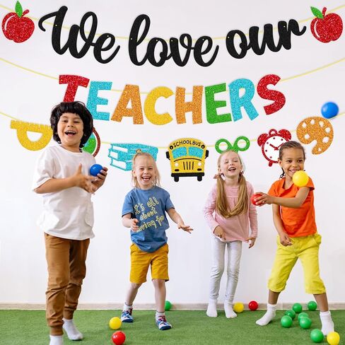 National Teacher Appreciation Week Decoration We Love Our Teachers Banner Thank You for Helping Us Grow Teachers Day Party Celebration Decor Supplies - Black in Kuwait