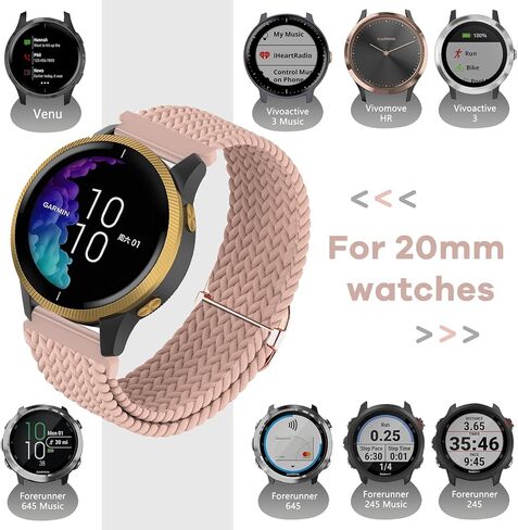 مجموعة من قطعتين من شريط مطاطي مضفر من Sunnyson متوافق مع Garmin Venu/Venu Sq/Garmin Vivoactive 3/ Vivoactive 3 Music، سوار معصم بديل منسوج من النايلون قابل للتعديل 20 مم لـ Garmin Venu 2 Plus للنساء in Kuwait