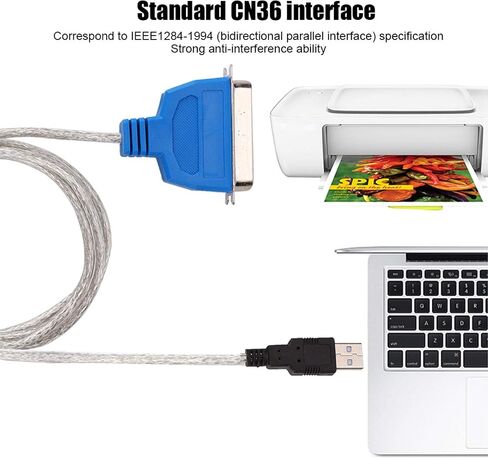 Socobeta واجهة مريحة مضادة للتداخل Cn36، اتصال سهل USB USB إلى منفذ متوازي كابل الطابعة محول كابل 1.5 متر / 4.9 قدم لأجهزة الكمبيوتر المكتبية وأجهزة الكمبيوتر المحمولة in Saudi Arabia