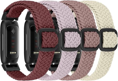 FTYQUEE 4 Pack Braided Stretchy Adjustable Straps Compatible for Fitbit Inspire 3/Inspire 2/Inspire HR/Inspire/Ace 3/Ace 2 for Women Men,Sport Elastic Nylon Cloth Wristbands for Fitbit Inspire 3/2 in Saudi Arabia