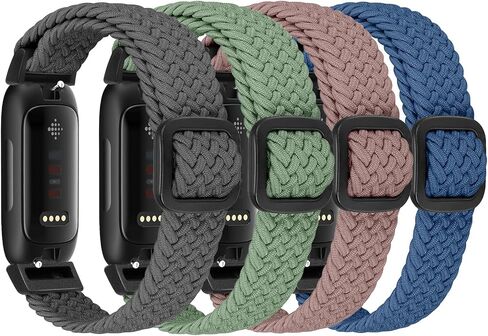 FTYQUEE 4 Pack Braided Stretchy Adjustable Straps Compatible for Fitbit Inspire 3/Inspire 2/Inspire HR/Inspire/Ace 3/Ace 2 for Women Men,Sport Elastic Nylon Cloth Wristbands for Fitbit Inspire 3/2 in Saudi Arabia