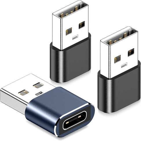محول LLYZZ USB إلى USB C 3 حزم، محول كابل شاحن USB C أنثى إلى USB ذكر، متوافق مع iPhone 15/14/13، لساعة Apple Watch 9/Ultra 2، لجهاز iPad Pro/Air/Mini، لأجهزة Airpods، سامسونج، أسود + أزرق in Kuwait