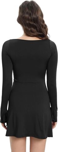 futurino Women's Long Sleeve Bodycon Dress Mini Square Neck, Skinny Slit Sexy Dupes Short Dresses Club Party Night Out in Saudi Arabia