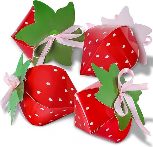 AnyDesign 24Pcs Strawberry Party Favor Treat Boxes Sweet Fruit Themed Candy Cake Gift Box Snack Goodie Cardboard Boxes with Ribbon Double-Sided Tape for Birthday Baby Shower Party Decor in Saudi Arabia