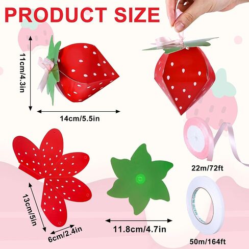 AnyDesign 24Pcs Strawberry Party Favor Treat Boxes Sweet Fruit Themed Candy Cake Gift Box Snack Goodie Cardboard Boxes with Ribbon Double-Sided Tape for Birthday Baby Shower Party Decor in Saudi Arabia