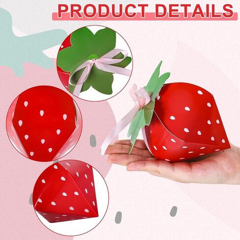 AnyDesign 24Pcs Strawberry Party Favor Treat Boxes Sweet Fruit Themed Candy Cake Gift Box Snack Goodie Cardboard Boxes with Ribbon Double-Sided Tape for Birthday Baby Shower Party Decor in Saudi Arabia